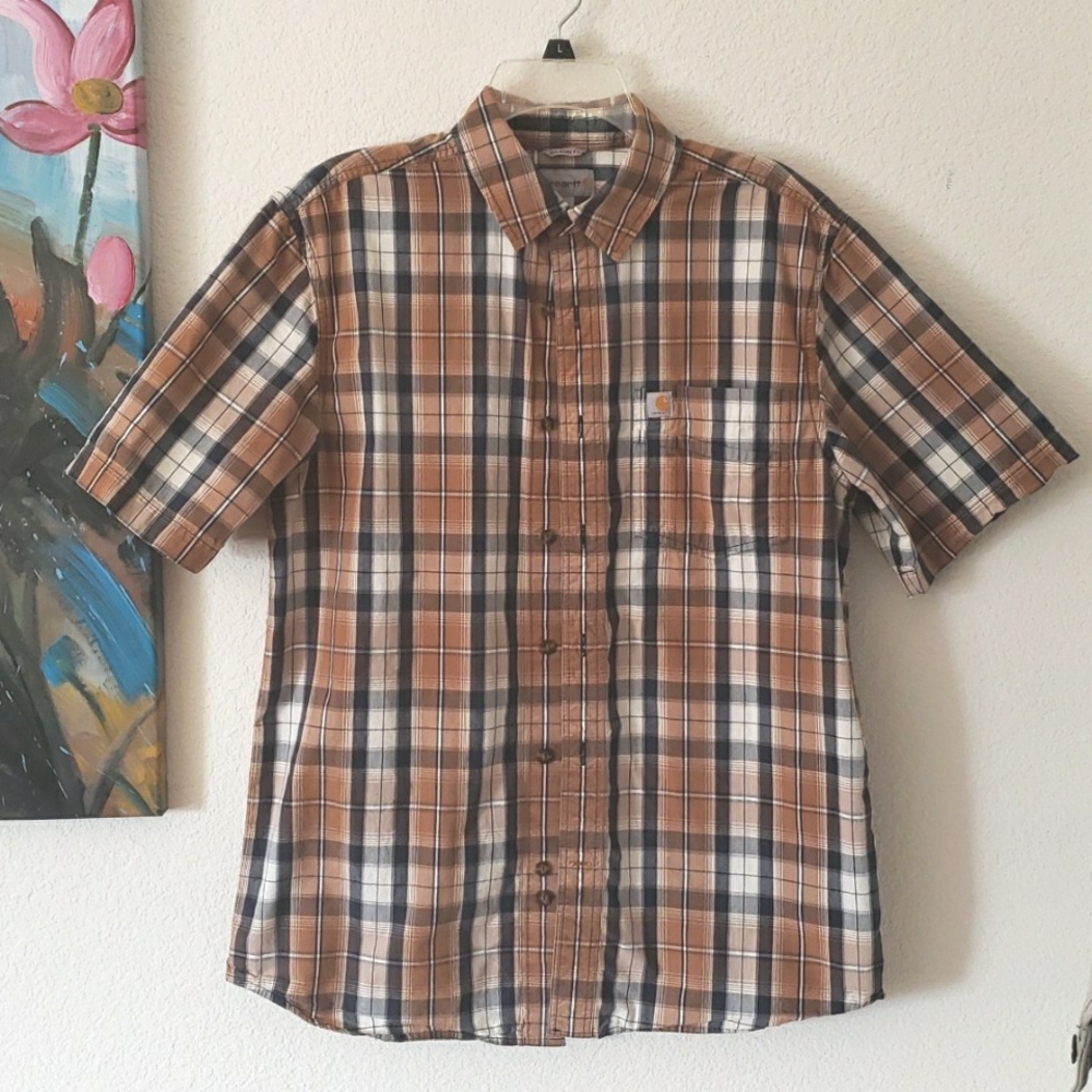 Carhartt Relaxed Fit Soft Brown Plaid Shirt Size Medium